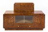 An Art Deco Faux Burl Veneer Cabinet, Height 30 1/2 x width 46 1/2 x depth 14 inches.