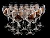 Set of 12 Hand Painted Crystal Goblets, Pheasants