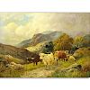 Charles W Oswald, Scottish  (19th century, fl. 1892-1900) Oil On Canvas "Fold Of Highland Cattle". Signed lower right. Restor