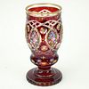 Antique Bohemian Cranberry to Clear and Hand painted Floral Vase