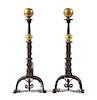 A Pair of Italian Baroque Brass and Iron Andirons Height 30 inches.
