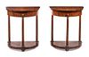 A Pair of Empire Style Burlwood Console Tables Height 26 3/4 x width 22 1/8 x depth 14 1/8 inches.