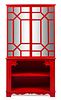 A Custom-Designed Red Painted Bookcase Height 76 x width 41 x depth 18 1/2 inches.