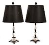 A Pair of French Cased Glass and Gilt Metal Table Lamps Height 32 inches.