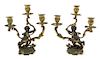 A Pair of Louis XV Style Gilt Bronze Three-Light Candelabra Height 12 inches.