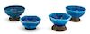 A Group of Four Chinese Blue Glaze Low Bowls Diameter 5 1/2 inches.