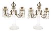 A Pair of Louis XVI Gilt Metal and Cut Crystal Two-Light Candelabra Height 14 inches.