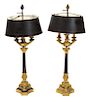 A Pair of French Empire Style Bronze and Ebonized Four-Light Candelabra Height 36 inches.