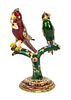 An Enameled and Jeweled Gilt Bronze Model of Two Birds in a Tree Height of model 3 3/4 inches.