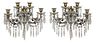 A Pair of Louis XV Style Gilt Bronze and Cut Crystal Five-Light Wall Sconces Width 15 inches.