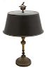 A Gilt Bronze Base Table Lamp with Black Tole Shade Height 23 inches.