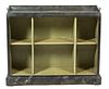 A Chinese Green Lacquer Bookcase Height 34 x width 40 x depth 12 1/2 inches.