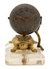 An Art Deco Desk Globe-Form Clock on Gilt Bronze Tortoise Base Height 4 1/2 inches.