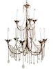 A Nine-Light Gilt Metal Two-Tier Chandelier Diameter 36 inches.