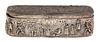 An English Silver Oval Box, Birmingham, England, 1897, the sides have a continuous scene of figures in village, the top inscr