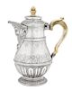 A Continental .800 Silver Chocolate Pot, 19th Century, with carved bone handle and finial, mask spout