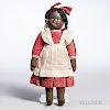 Black Oilcloth Girl Doll with Red Dress