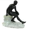 ANTIQUE, FRENCH BRONZE NUDE BOY ON ROCK, UNSIGNED