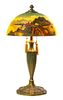 A Reverse Painted Glass Table Lamp, Diameter of shade 24 x height overall 24 inches.