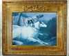 Maud Earl replica framed vintage oil of three dogs on leashes