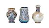 Three American Studio Glass Vases, Lundberg Studios, Height of tallest 3 1/2 inches.