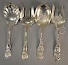 Two pairs of sterling silver serving sets, forks and spoons. lg. 8 3/4in. to 9in., 14.2 t oz.