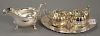Four piece sterling silver lot to include sugar, creamer, tray, and gravy boat. 23.28 t oz.