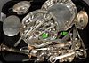 Tray lot of silver and continental silver including 2 small dishes, sets of demitasse spoons, salts, etc. 31 t oz.
