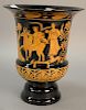 Maitland Smith porcelain urn, hand painted Greek figural motif marked on bottom: hand painted by Maitland-Smith. ht. 14 1/2in