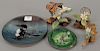 Five enameled pieces to include three Norman Brumm enamel on copper sculptures (ht. 3 1/2in., 4in., 2 1/4in.), a Norman Brumm