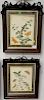 Four framed pieces to include two 19th century colored lithographs of moths in hardwood flower carved frame (ss 15 1/2" x 12 