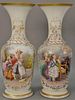 Pair of Bristol hand painted vases. ht. 20 1/2in.
