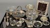 Two tray lots of sterling and crystal items to include cut glass bowl with sterling rim, sterling frame, weighted compote, ba