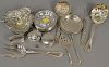 Tray lot of sterling silver to include saucers, heart shaped dish, serving spoons, etc. 21.6 t oz.