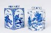 TWO CHINESE BLUE AND WHITE PORCELAIN JARS AND COVERS