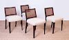 SET OF FOUR DUNBAR STYLE STAINED WOOD AND CANED SIDE CHAIRS