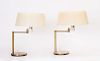 PAIR OF BRASS SWING-ARM DESK LAMPS WITH PLEXI SHADES FOR LIGHTOLIER