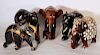 A lot of 5 Asian wooden carved elephants