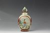Chinese Peking red overlay glass inside-painted snuff bottle with figures of maidens in garden. 19th century