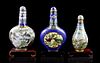 * Three Cloisonne Enamel Snuff Bottles, Height of tallest overall 3 7/8 inches.
