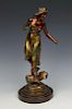 Antique French art nouveau bronzed metal figurine "Woman on Flower"