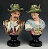 Antique Austrian Majolica figurines "Busts of Man and Woman"