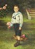 ANTIQUE OIL PAINTING, BOY IN GARDEN, SIGNED