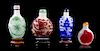 Four Peking Glass Overlay Snuff Bottles, Height of tallest 2 7/8 inches.