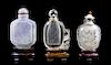 * A Group of Three Snuff Bottles, Height of tallest overall 2 7/8 inches.