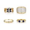 A Group of 14K Gold Diamond and Sapphire Rings