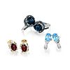 A Group of 14K and 10K Gold Gemstone Earrings With Blue Topaz, Garnet and Diamond