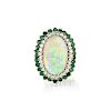 An 18K Gold, Opal, Emerald and Diamond Ring