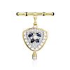 A 14K Gold, Cultured Pearl, Sapphire and Diamond Brooch/Enhancer