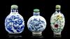 Three Ceramic Snuff Bottles, Height of tallest 3 inches.